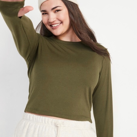 Old Navy | Tops | Womens Old Navy Ultralite Godry Longsleeve Ribbed Cropped  Green Top Xl | Poshmark